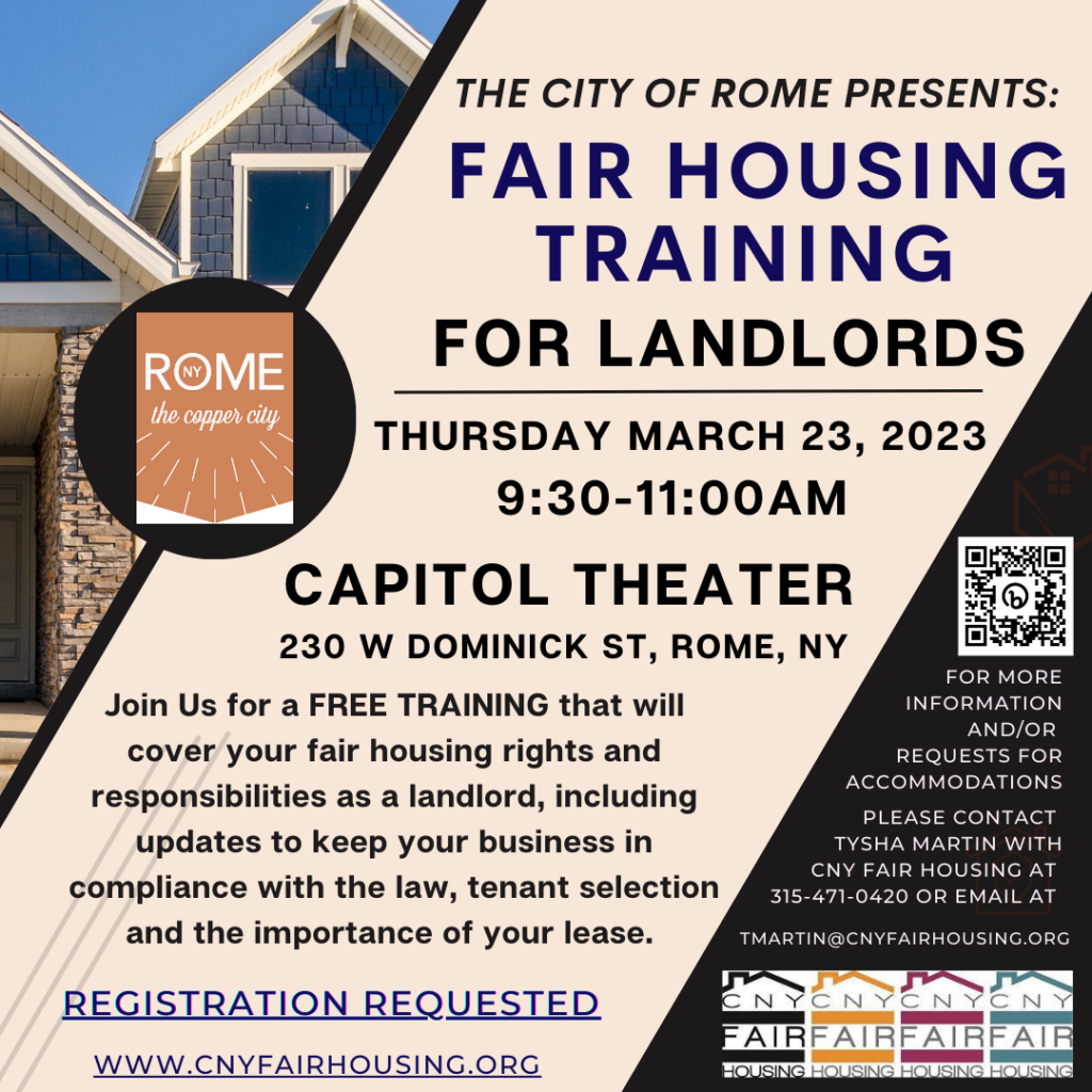 Fair Housing Training for Landlords @ Capitol Theatre | Rome | New York | United States