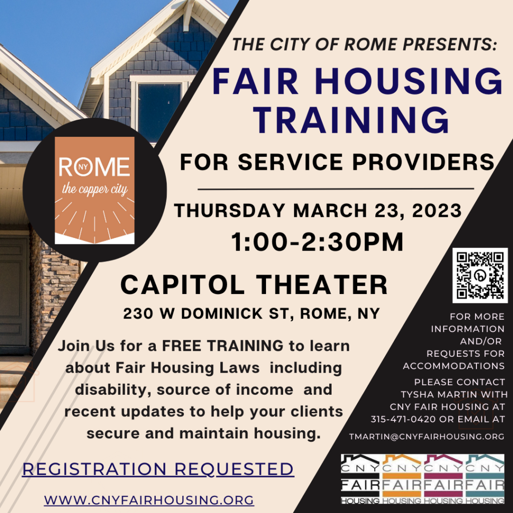 Fair Housing Training for Service Providers @ Capitol Theatre | Rome | New York | United States