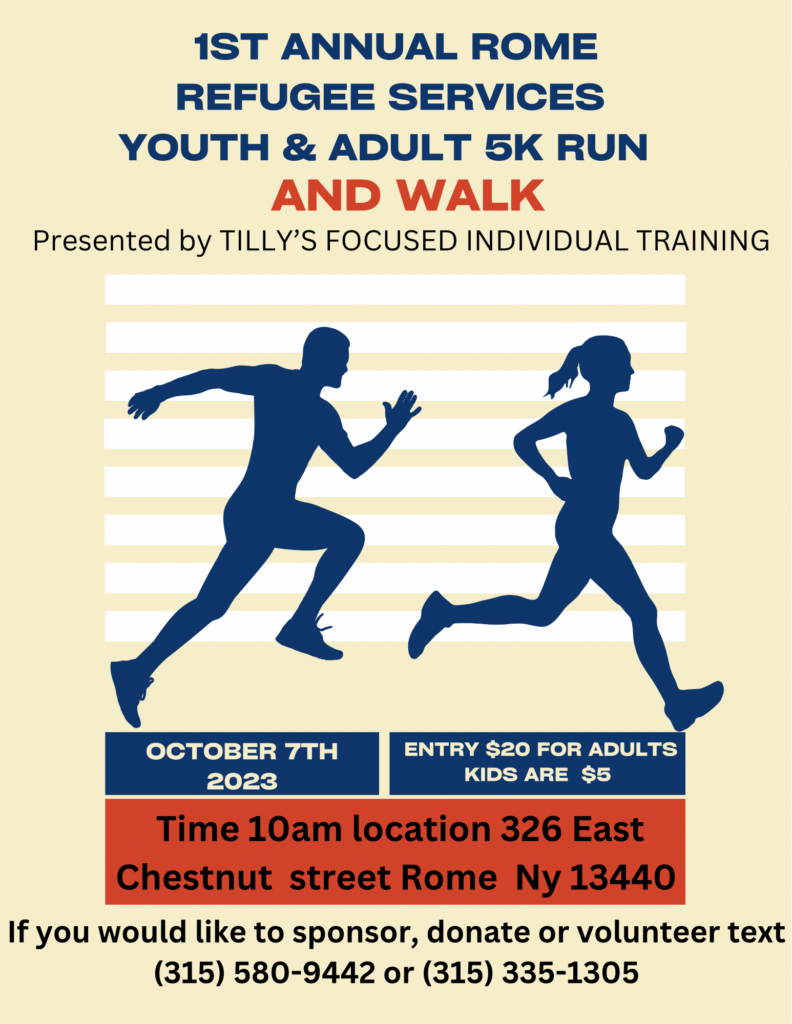 Inaugural Rome Refugee Services Youth & Adult 5K Run & Walk @ Tilly's Focused Individual Training | Rome | New York | United States
