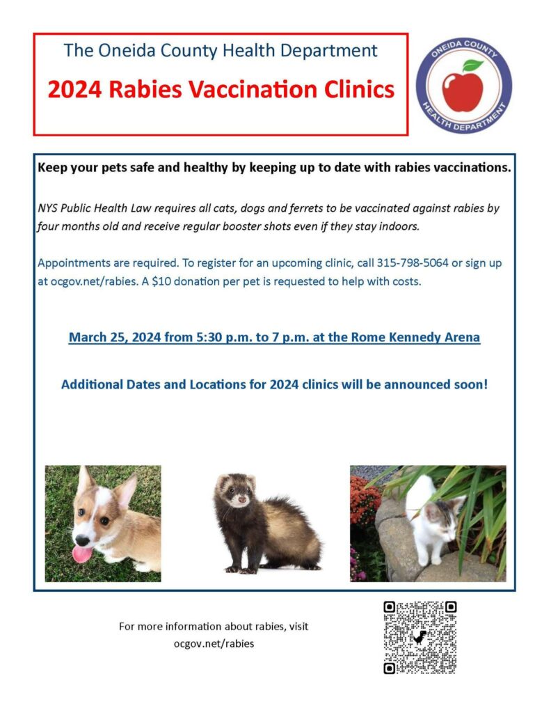 2024 Rabies Vaccination Clinic presented by Oneida County Health Department @ Kennedy Arena